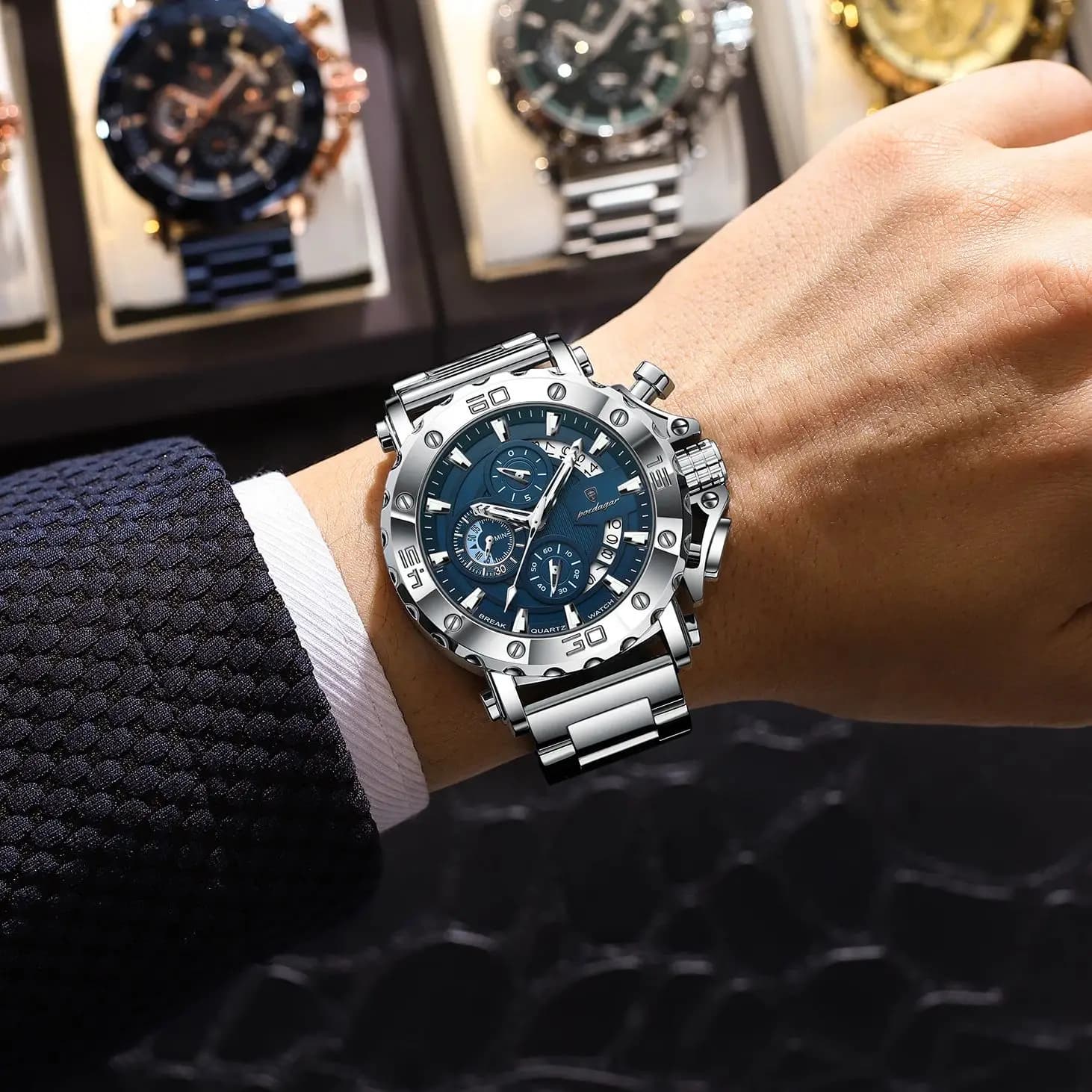 POEDAGAR Luxury Watch For Men Calendar Luminous Waterproof Man Clock Male Chronograph Stainless Steel Men's Quartz Watches Reloj - AliExpress - Image 5