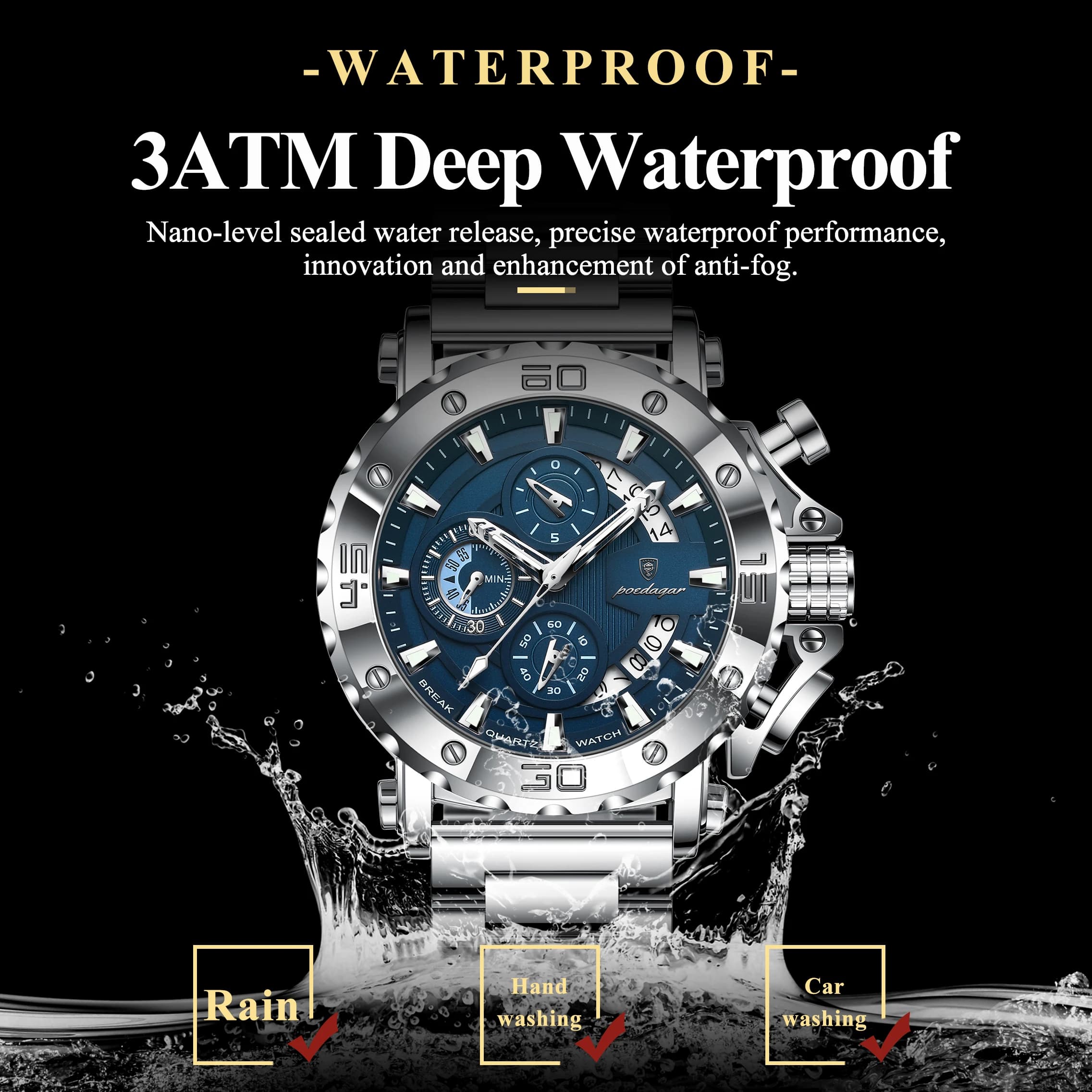 POEDAGAR Luxury Watch For Men Calendar Luminous Waterproof Man Clock Male Chronograph Stainless Steel Men's Quartz Watches Reloj - AliExpress - Image 2